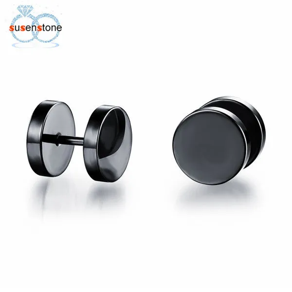 SUSENSTONE wholesale dropship a pair of earrings Stainless Punk Dumbbell Earring Men Women Studs titanium steel earrings #GH30