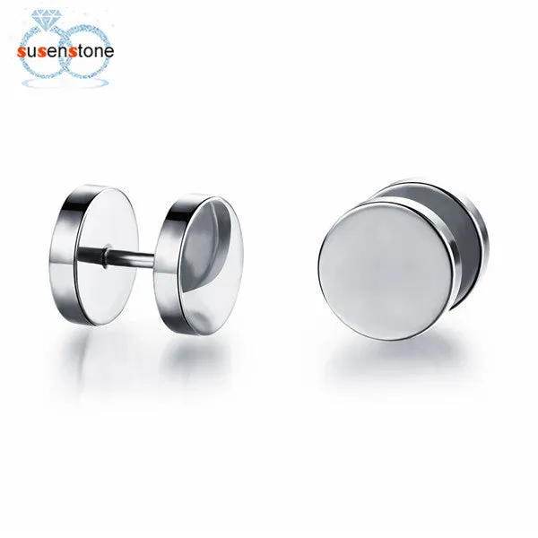 SUSENSTONE wholesale dropship a pair of earrings Stainless Punk Dumbbell Earring Men Women Studs titanium steel earrings #GH30