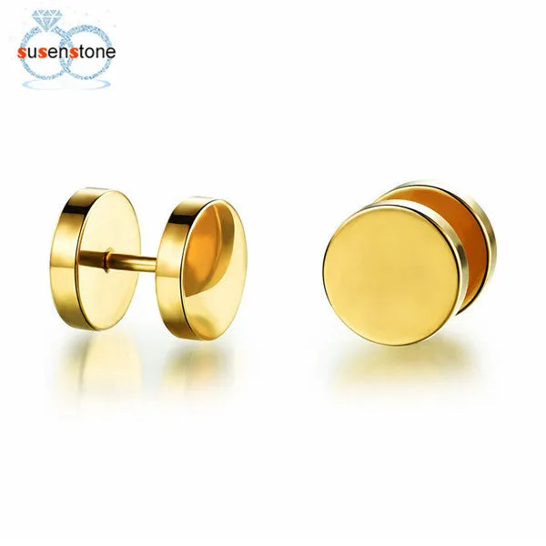 SUSENSTONE wholesale dropship a pair of earrings Stainless Punk Dumbbell Earring Men Women Studs titanium steel earrings #GH30
