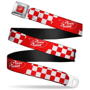 Toy Story PIZZA PLANET Logo Full Color Red/White Seatbelt Belt - Toy Story PIZZA PLANET Logo Checker Red/White Webbing