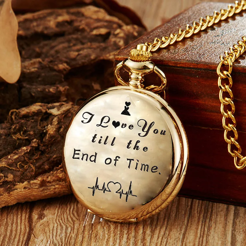 Unisex Quartz Movement I Love You Laser Engraved Pocket Watch