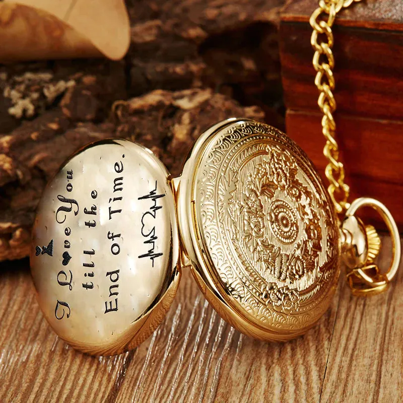 Unisex Quartz Movement I Love You Laser Engraved Pocket Watch