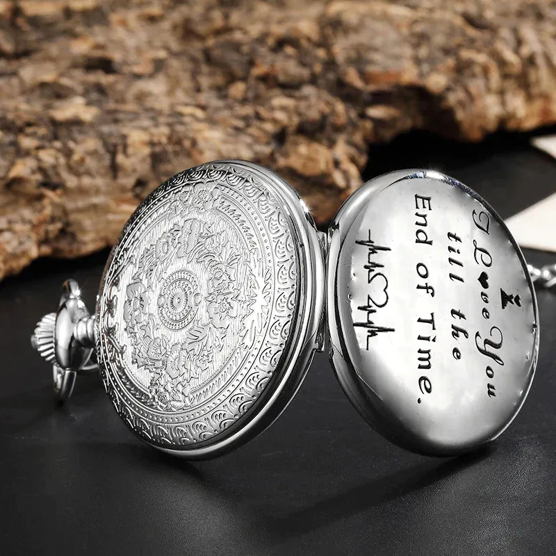 Unisex Quartz Movement I Love You Laser Engraved Pocket Watch