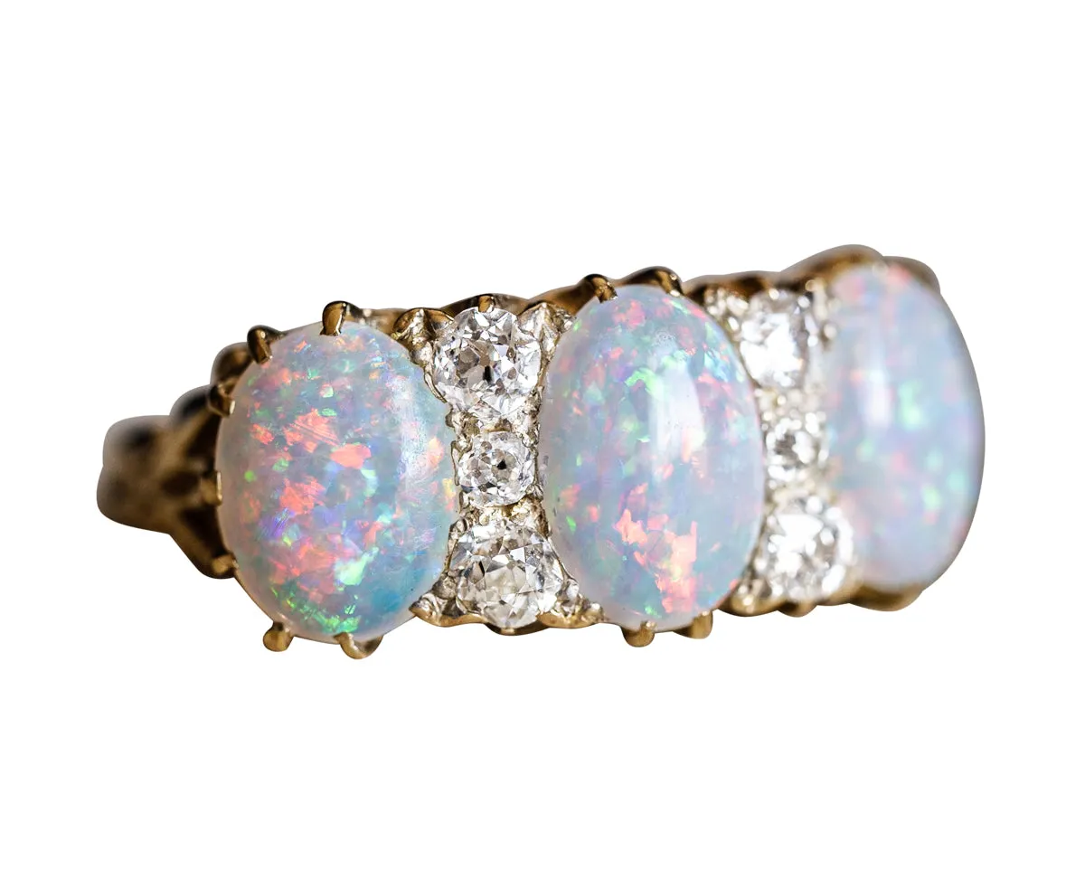 Victorian, 18ct gold, opal and diamond ring