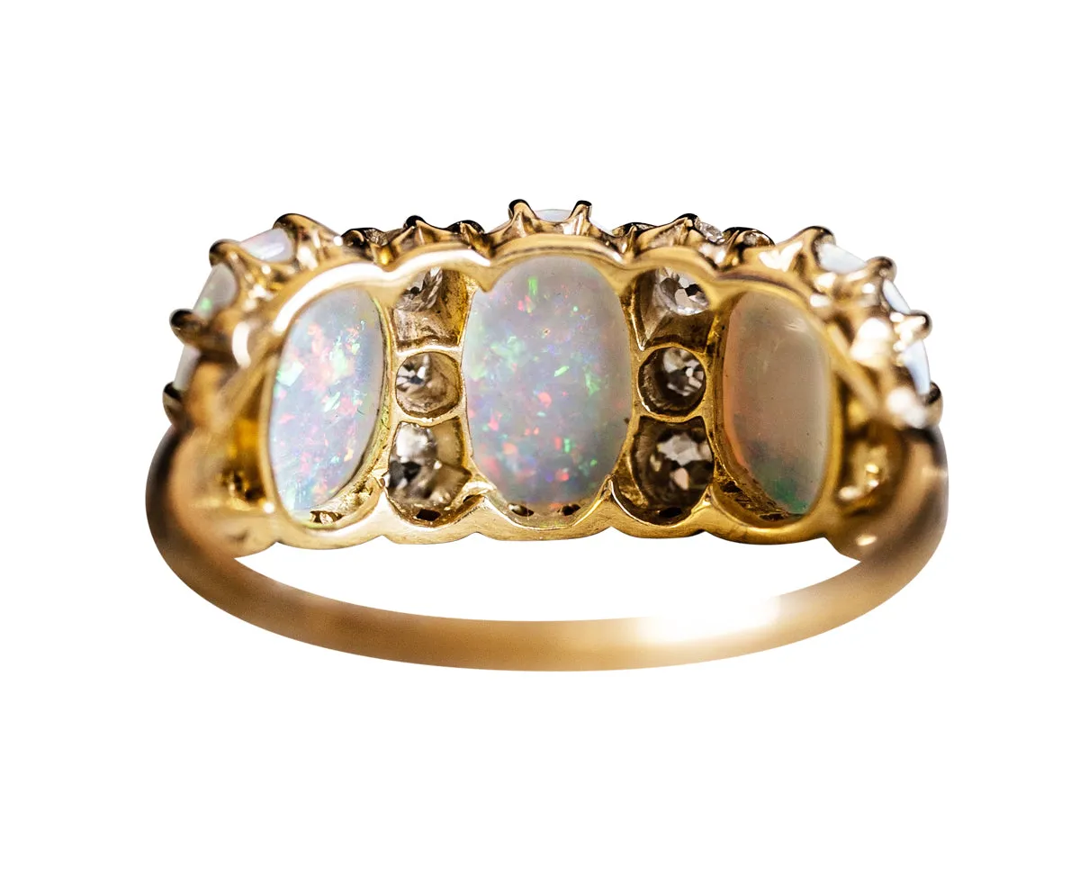 Victorian, 18ct gold, opal and diamond ring