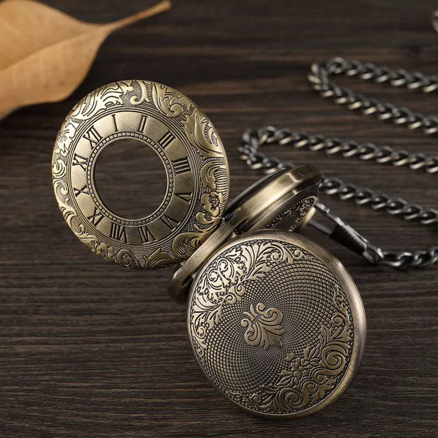 Vintage Unisex Double Sided Mechanical Hollow Steampunk Skeleton Pocket Watch