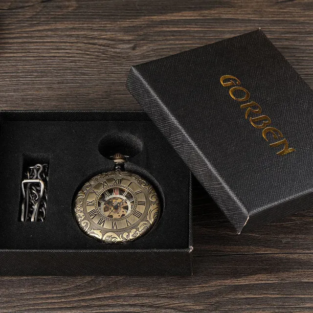 Vintage Unisex Double Sided Mechanical Hollow Steampunk Skeleton Pocket Watch