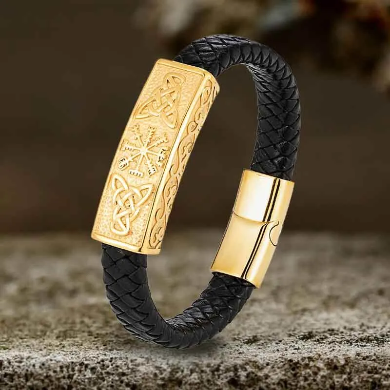 Vintage Viking Rune Stainless Steel Leather Bracelet